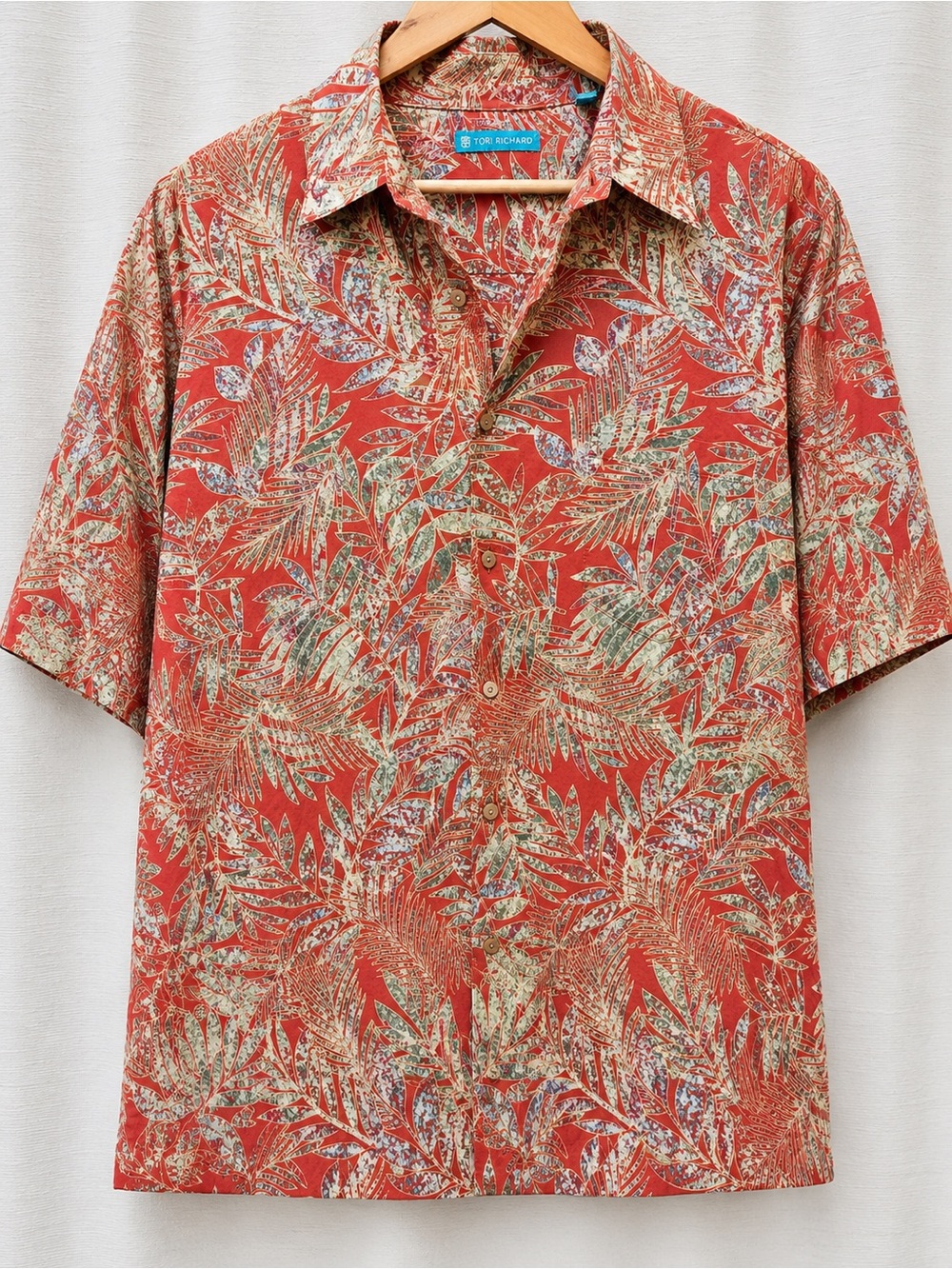 Tori Richard Rust Red Tropical Leaf Short-Sleeve Button Shirt Size XL